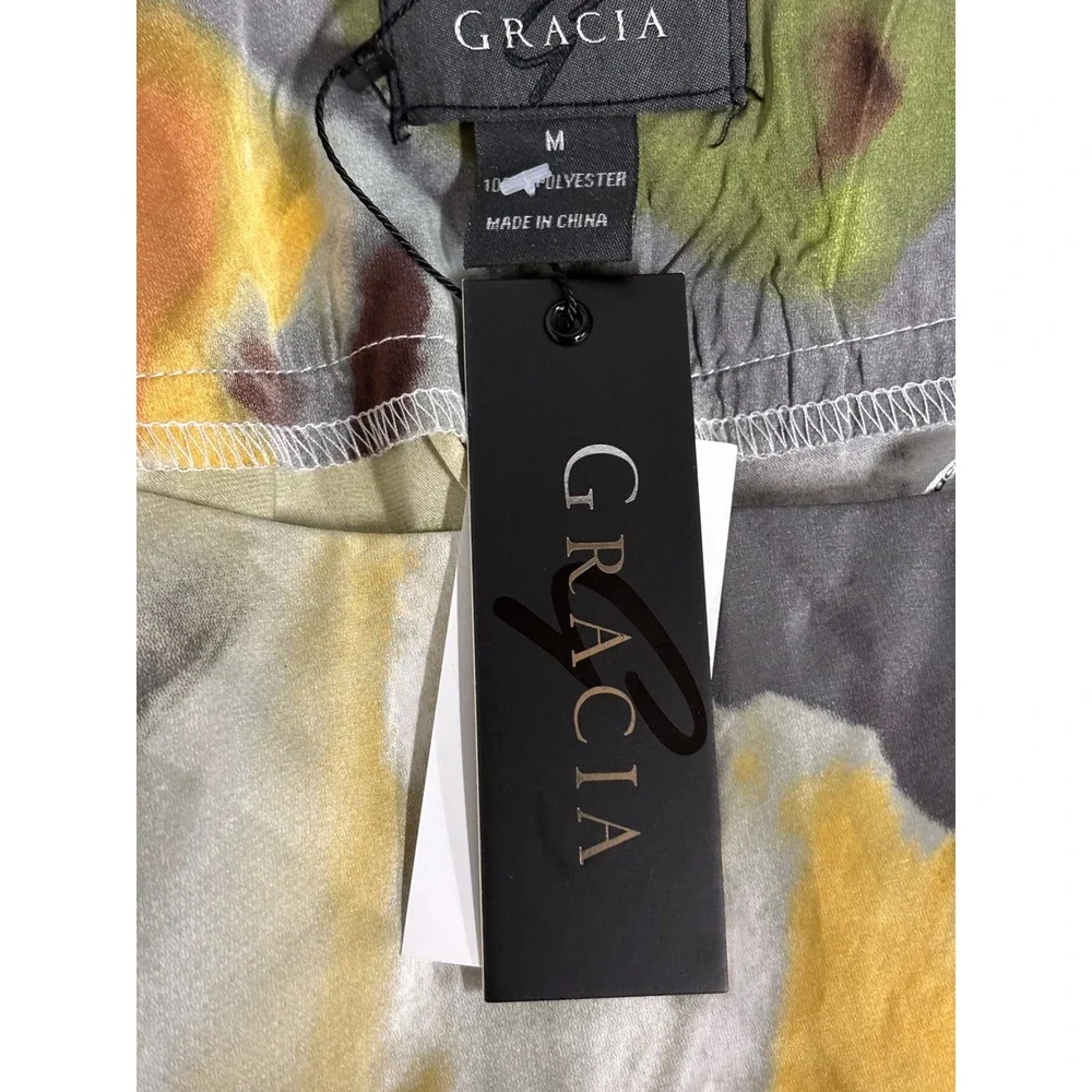 Gracia Abstract Brushstroke Print Satin Pants Tie Waist Multicolor Size M - Picture 6 of 6